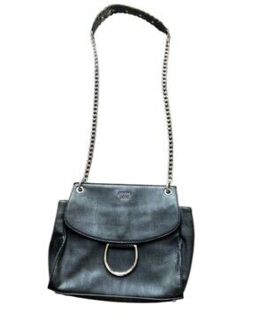 Guess Black Leather Shoulder Bag with Silver Chain